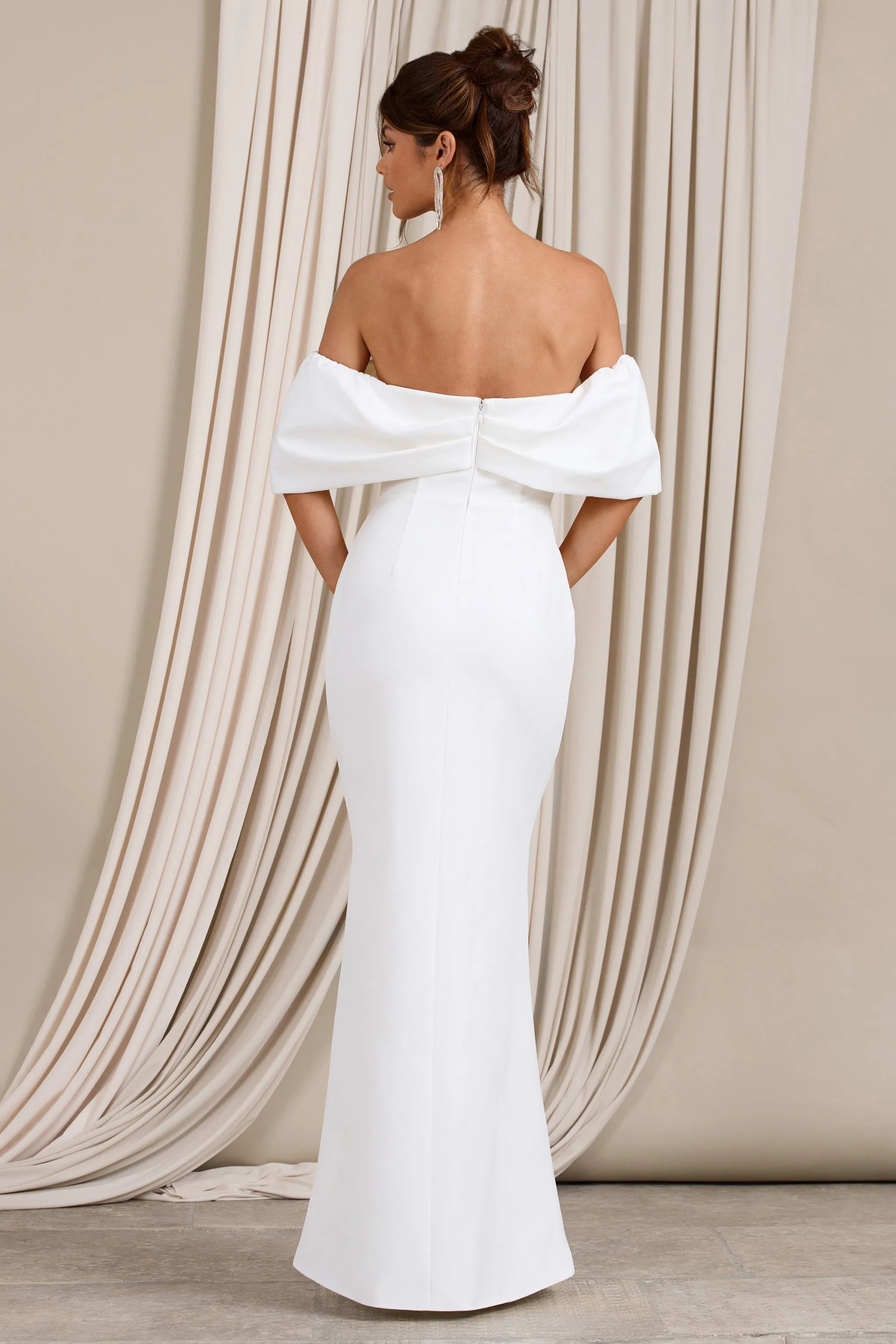 Graces | White Structured Bardot Split Maxi Dress sold by Club L London product image thumbnail 5