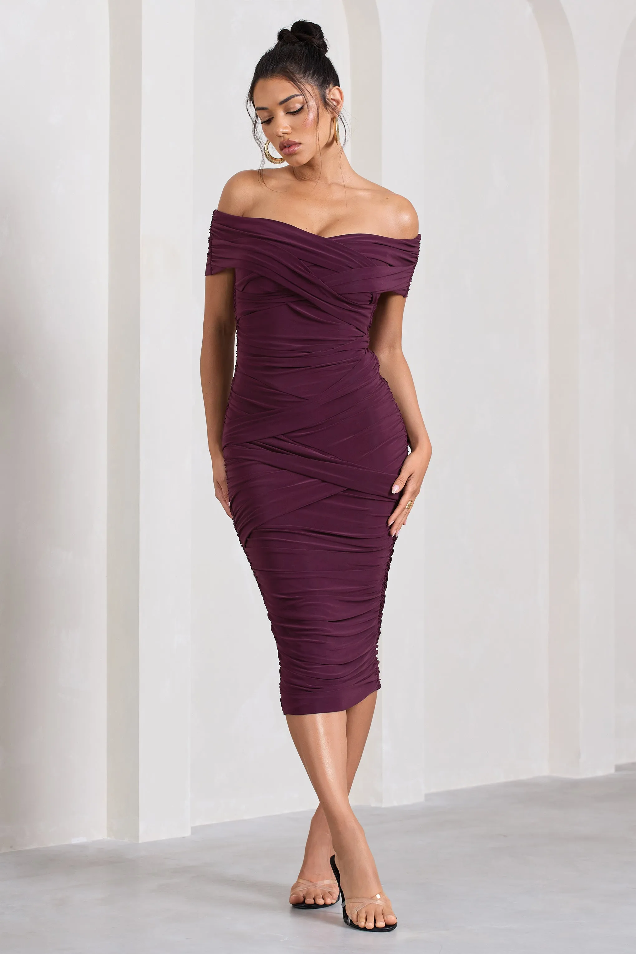 Amanda | Cherry Twisted Wrap Bardot Midi Dress sold by Club L London product image thumbnail 5