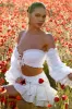 Postcard | White Lace Bardot Puff-Sleeved Crop Top sold by Club L London