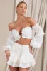 Postcard | White Lace Bardot Puff-Sleeved Crop Top sold by Club L London