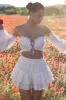 Postcard | White Lace Bardot Puff-Sleeved Crop Top sold by Club L London