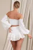 Postcard | White Lace Bardot Puff-Sleeved Crop Top sold by Club L London