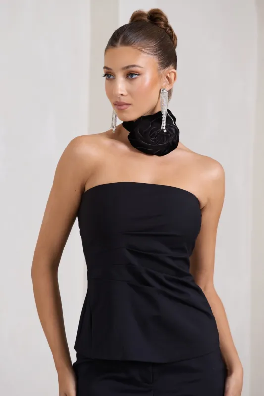 Chrysanthemum | Black Velvet Choker Necklace With Flower Corsage sold by Club L London