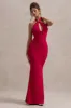 Raelynn | Red Halter-Neck Cut-Out Maxi Dress With Bow sold by Club L London