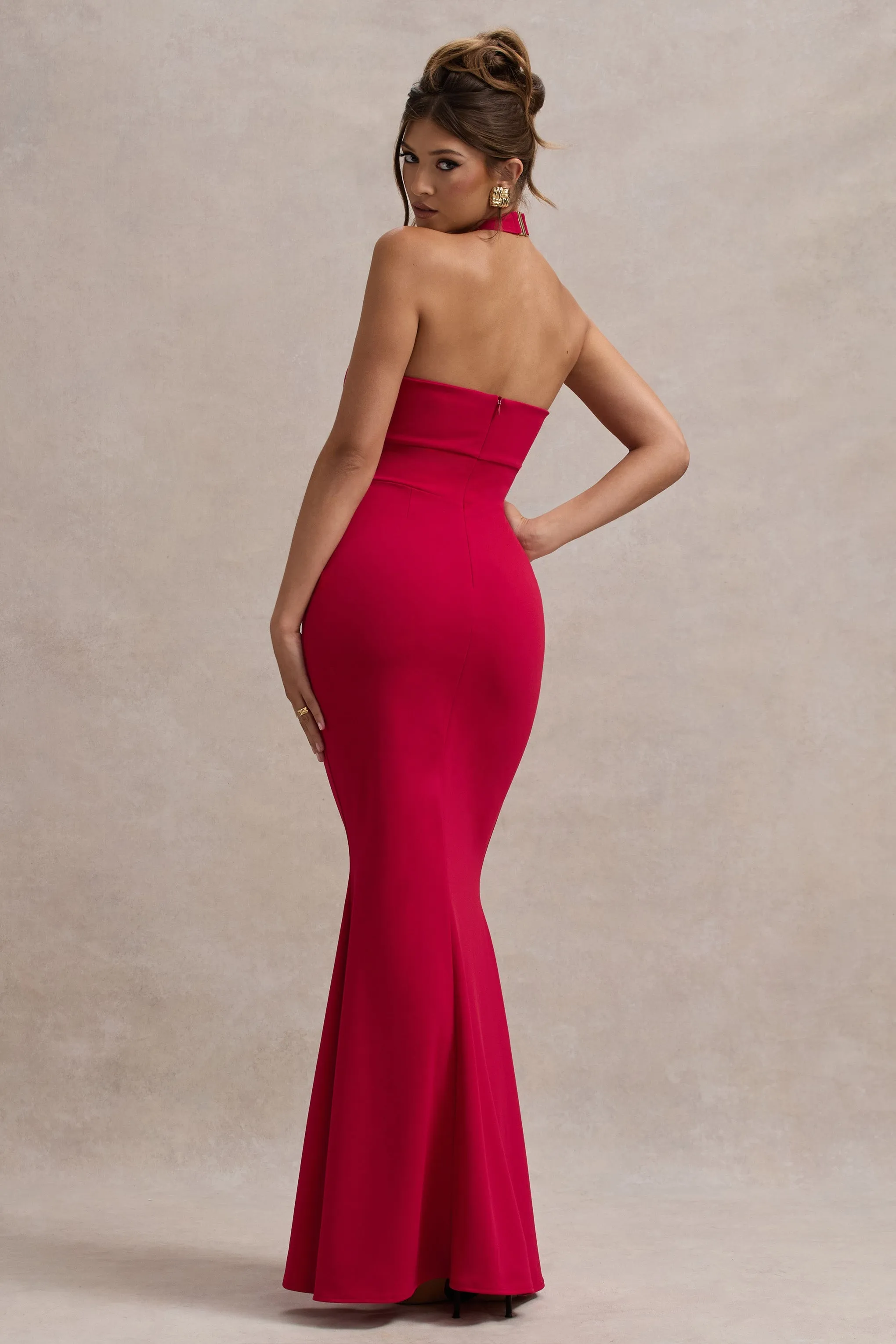 Raelynn | Red Halter-Neck Cut-Out Maxi Dress With Bow sold by Club L London product image thumbnail 2