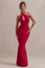 Raelynn | Red Halter-Neck Cut-Out Maxi Dress With Bow sold by Club L London