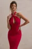 Raelynn | Red Halter-Neck Cut-Out Maxi Dress With Bow sold by Club L London