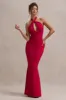 Raelynn | Red Halter-Neck Cut-Out Maxi Dress With Bow sold by Club L London