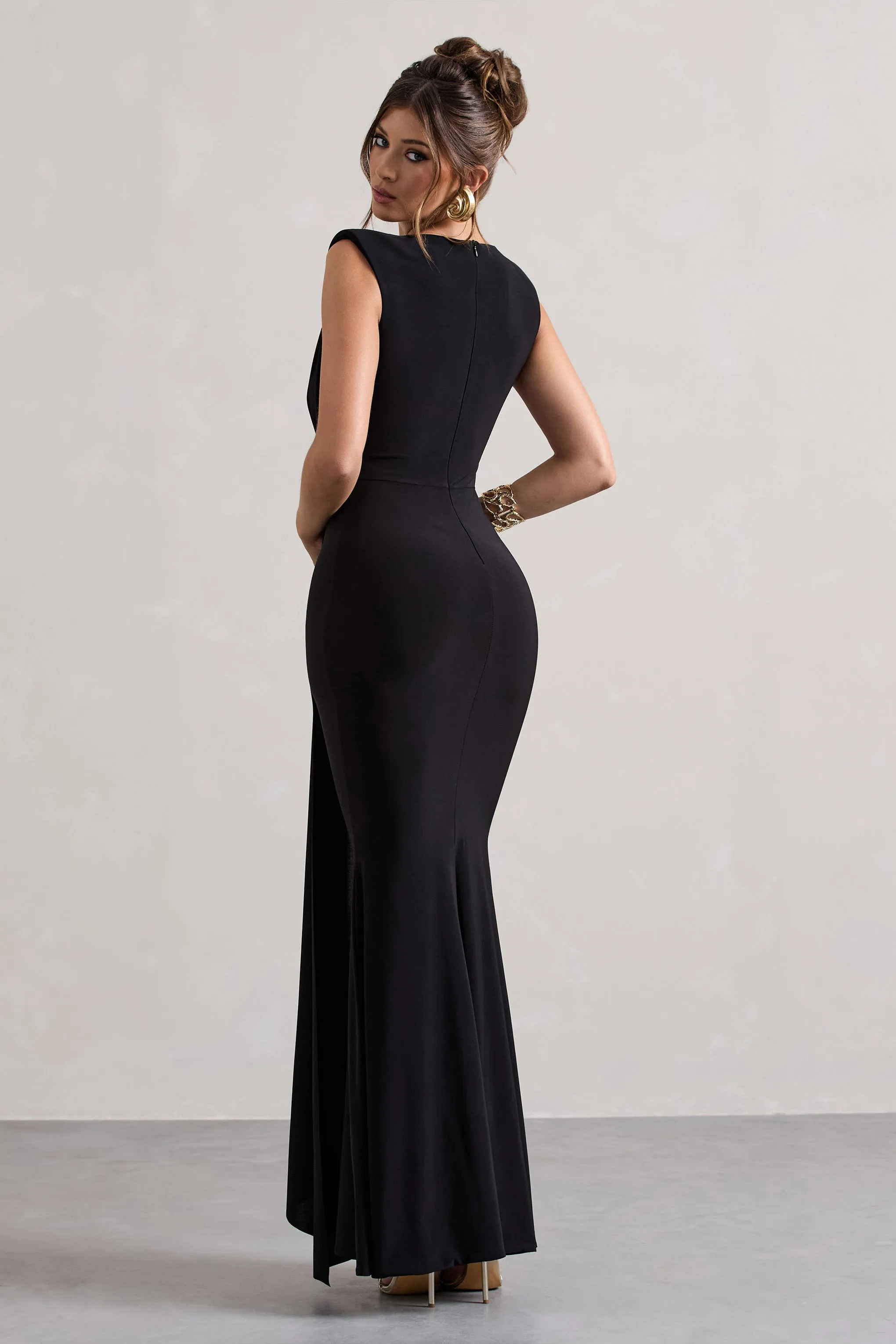 Kadie | Black Sleeveless Gathered Maxi Dress With Drape sold by Club L London product image thumbnail 2