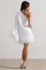 Epiphany | White One Shoulder Cape Sleeve Mini Dress With Feathers sold by Club L London