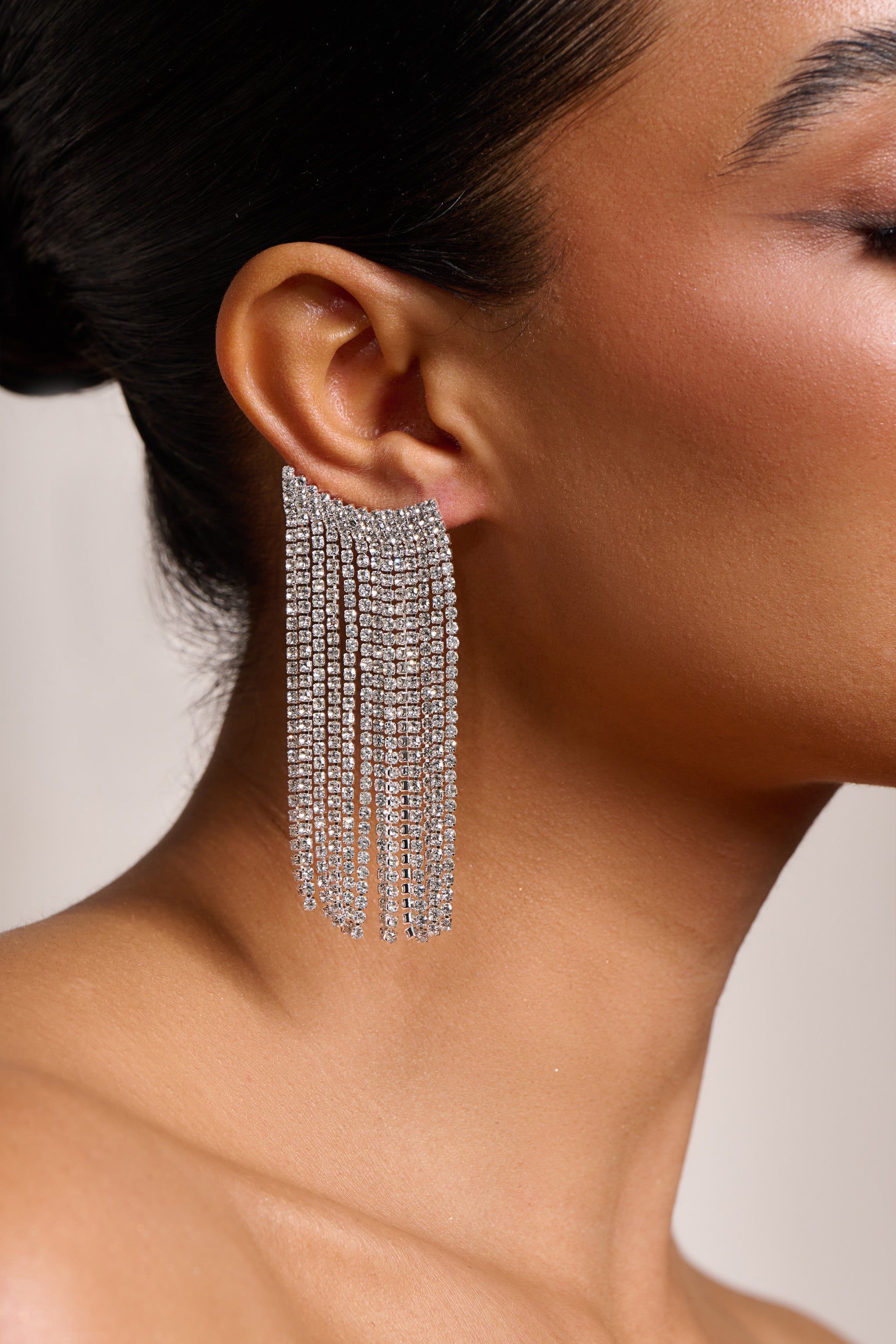 Petal | Silver Diamante Tassel Cuff Earrings sold by Club L London product image thumbnail 2