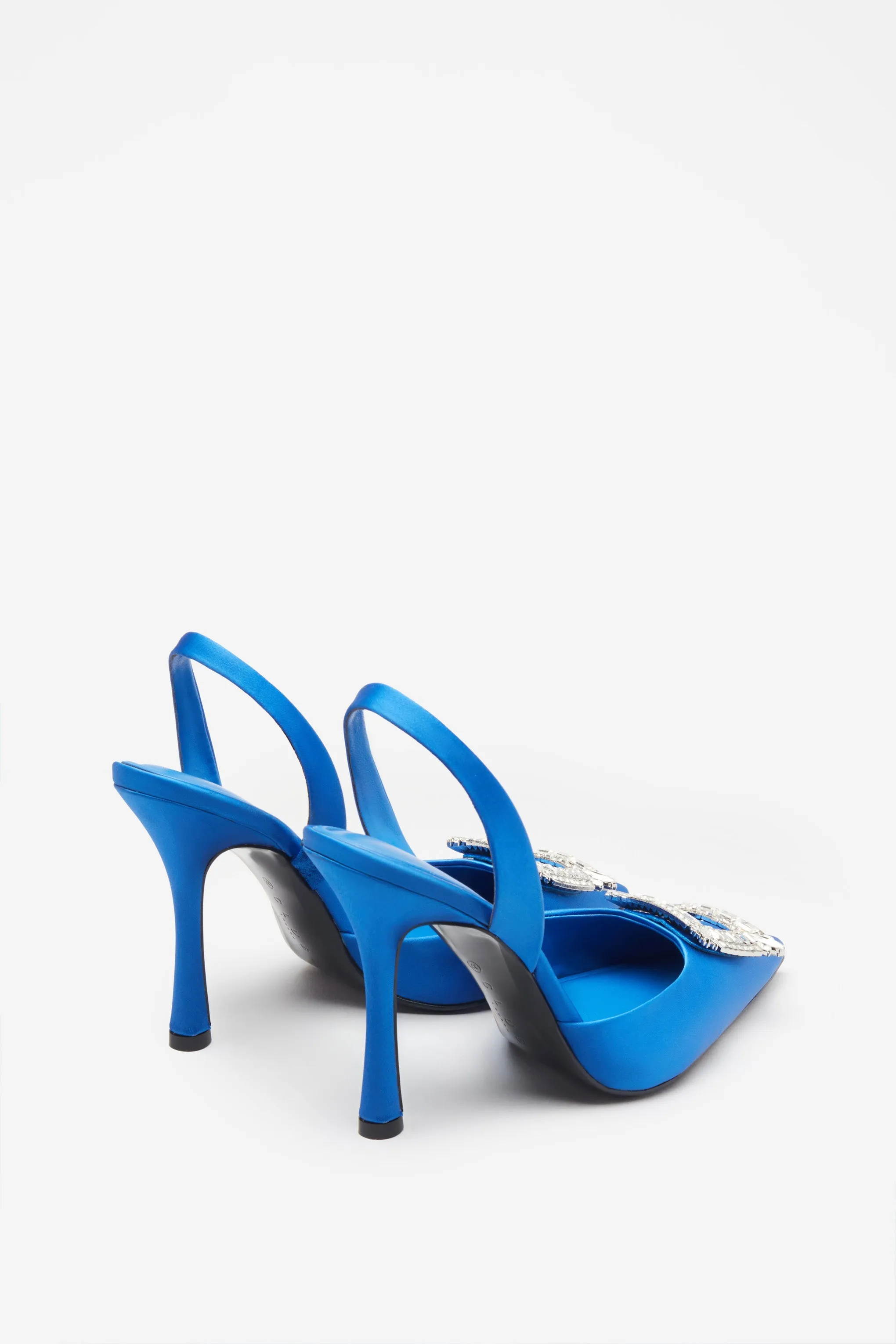 Just A Fling | Blue Satin Sling Back Heels With Diamante Brooches sold by Club L London product image thumbnail 4