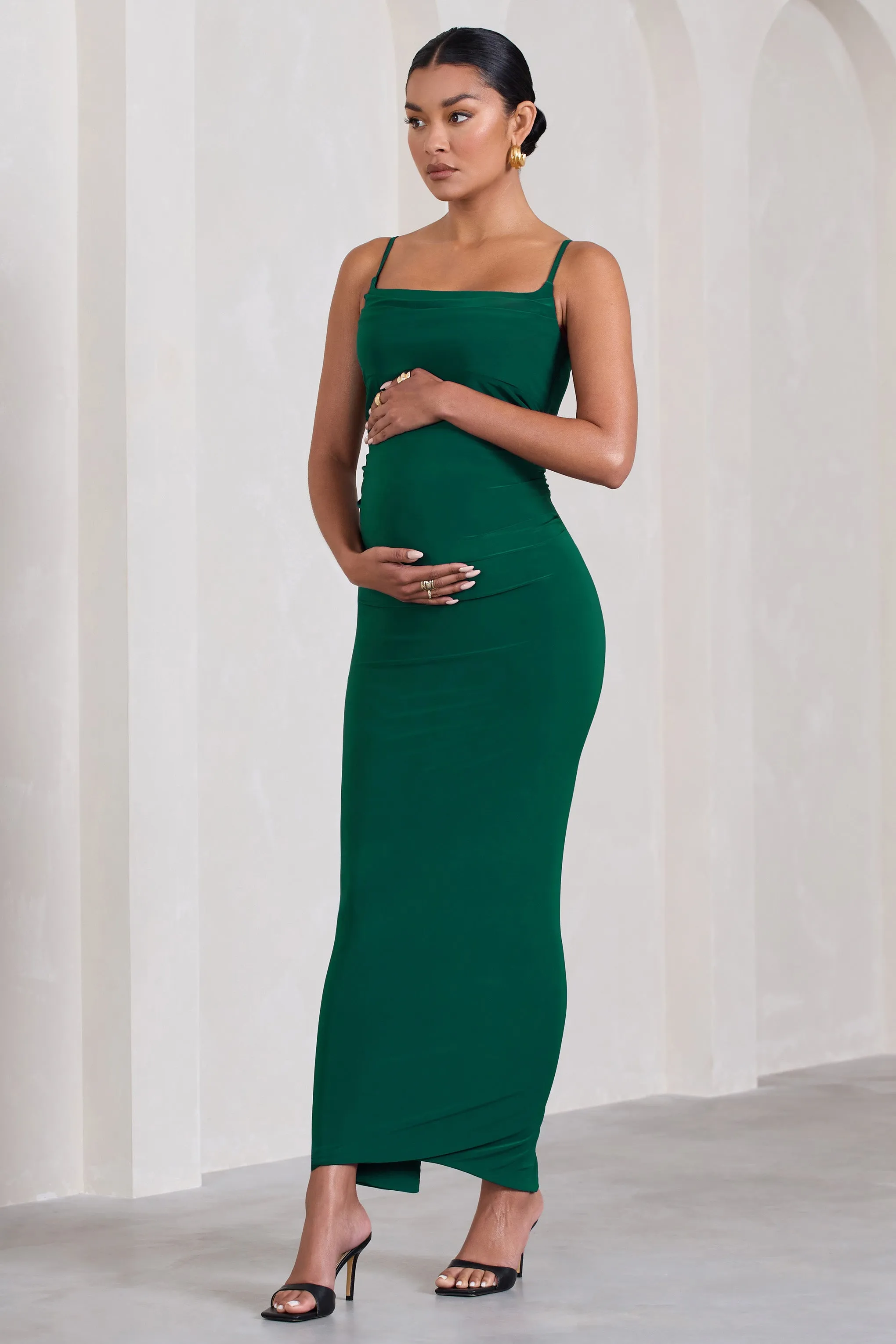 Azalea | Bottle Green Strappy Square-Neck Maternity Maxi Dress sold by Club L London product image thumbnail 4