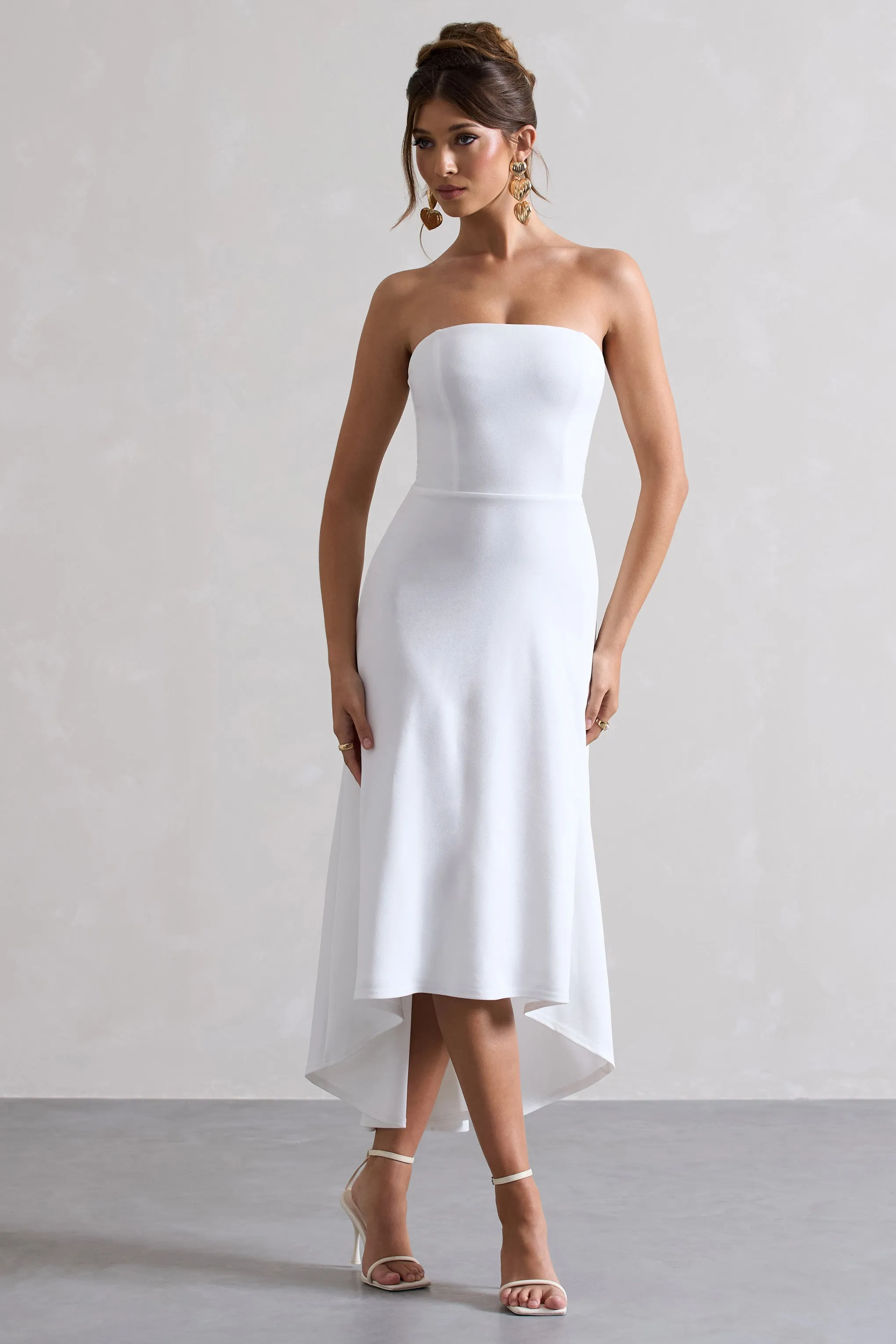 Ariela | White Bandeau High-Low Midi Dress sold by Club L London product image thumbnail 5