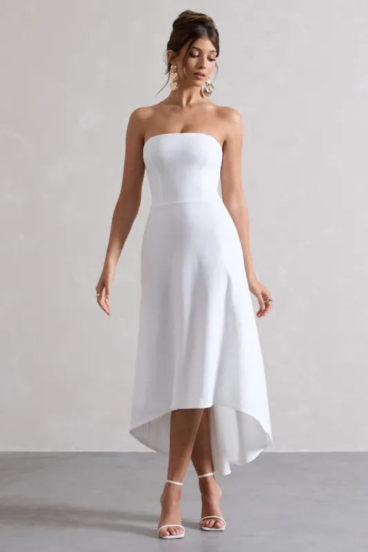 Ariela | White Bandeau High-Low Midi Dress sold by Club L London