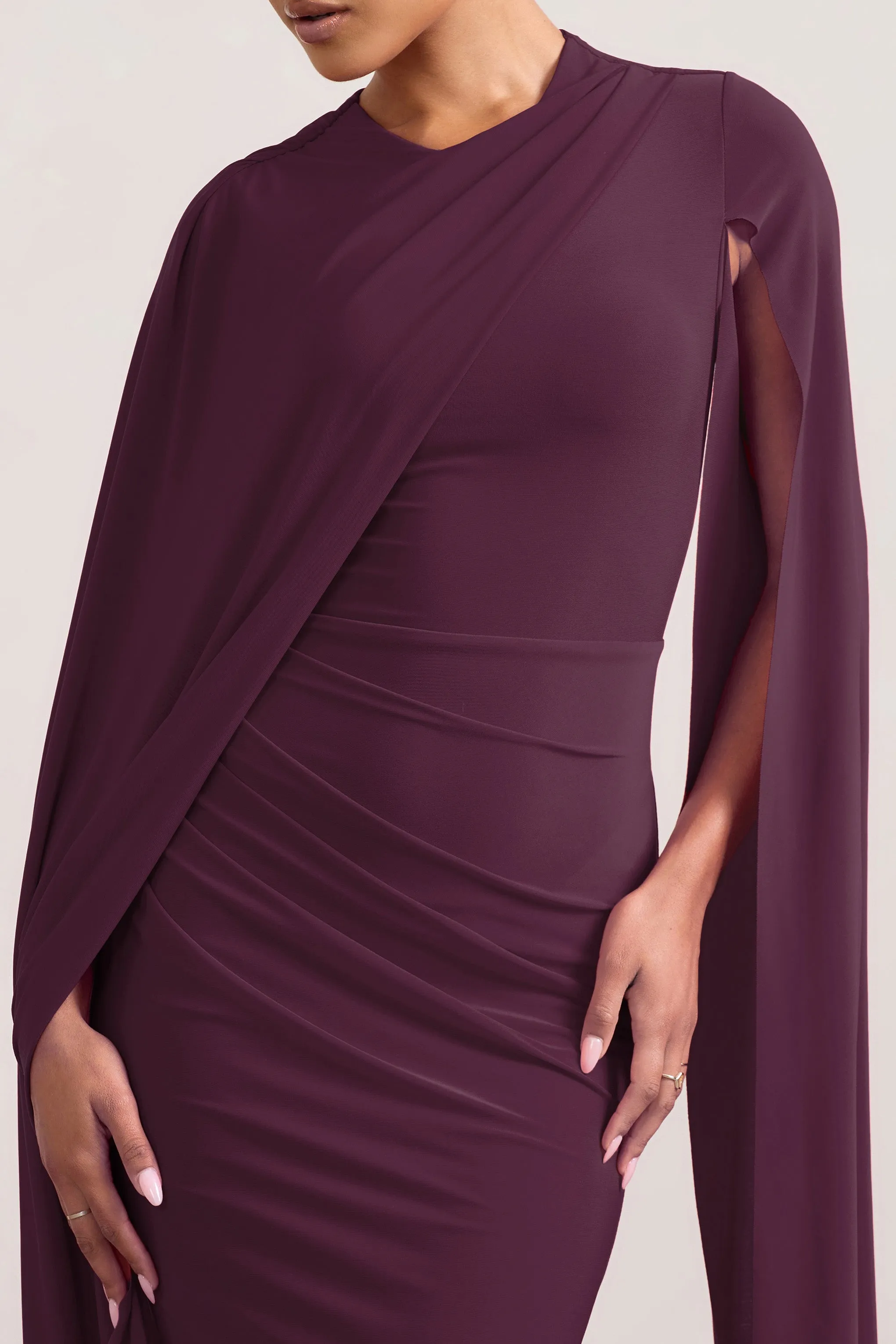 Marysol | Plum Asymmetric Cape Midi Dress sold by Club L London product image thumbnail 3