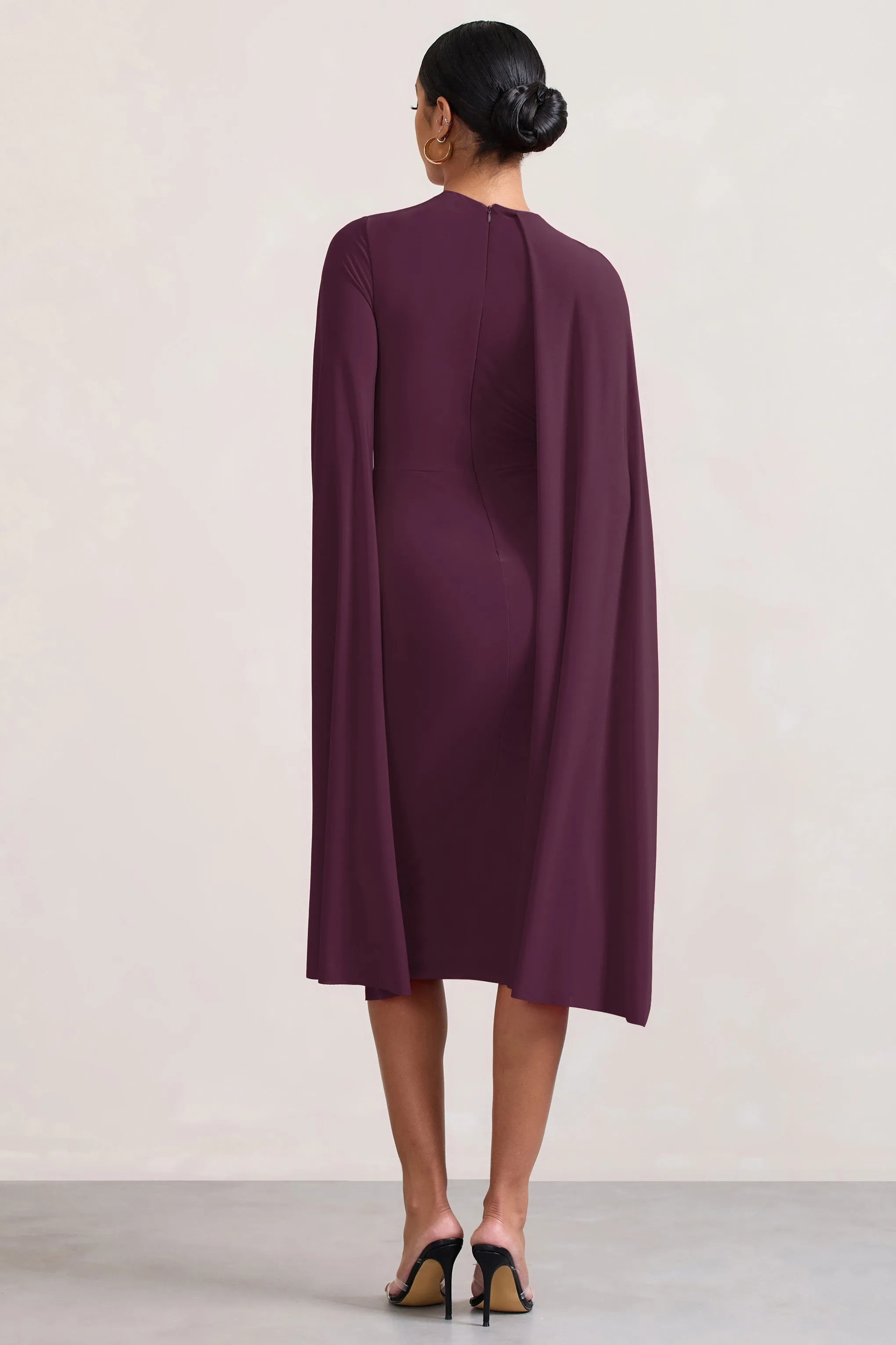 Marysol | Plum Asymmetric Cape Midi Dress sold by Club L London product image thumbnail 2