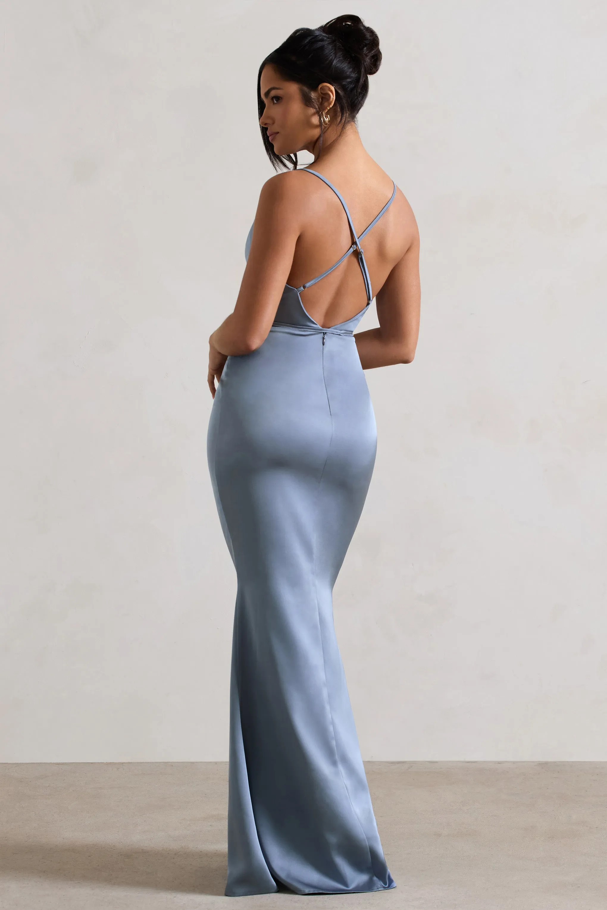 Lifetime | Slate Blue Satin Cowl Neck Maxi Dress With Cross Back Detail sold by Club L London product image thumbnail 2