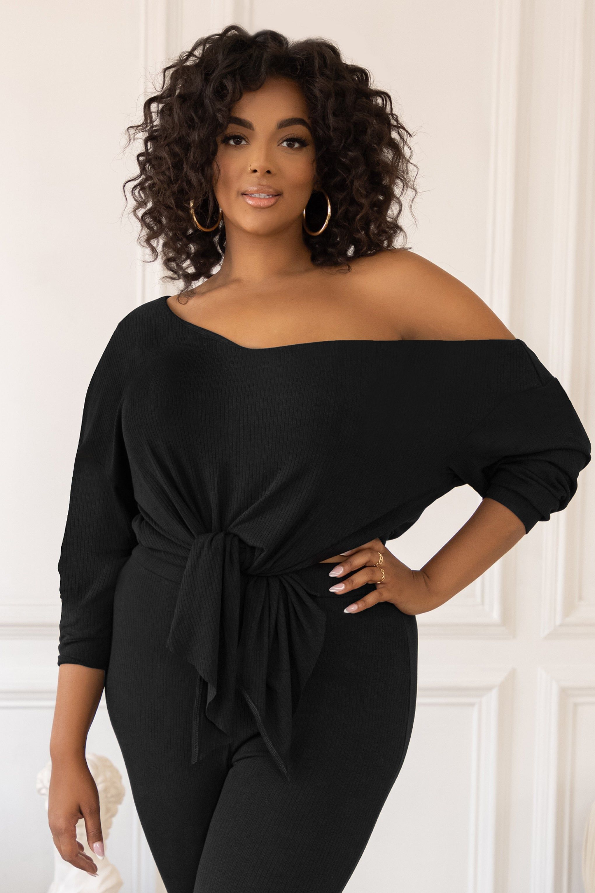 Rebel | Plus Black Off The Shoulder Ribbed Top sold by Club L London product image thumbnail 5