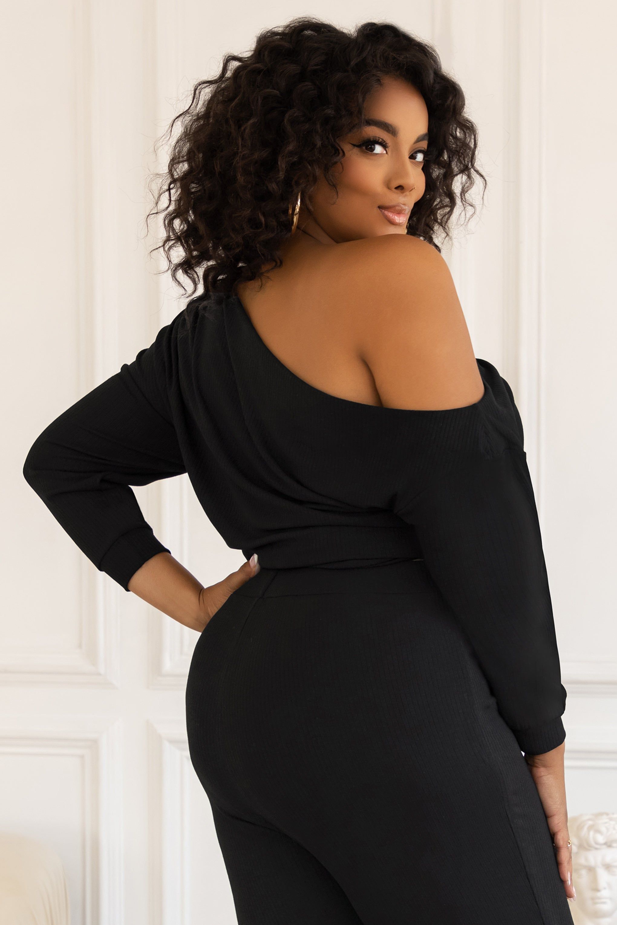 Rebel | Plus Black Off The Shoulder Ribbed Top sold by Club L London product image thumbnail 3