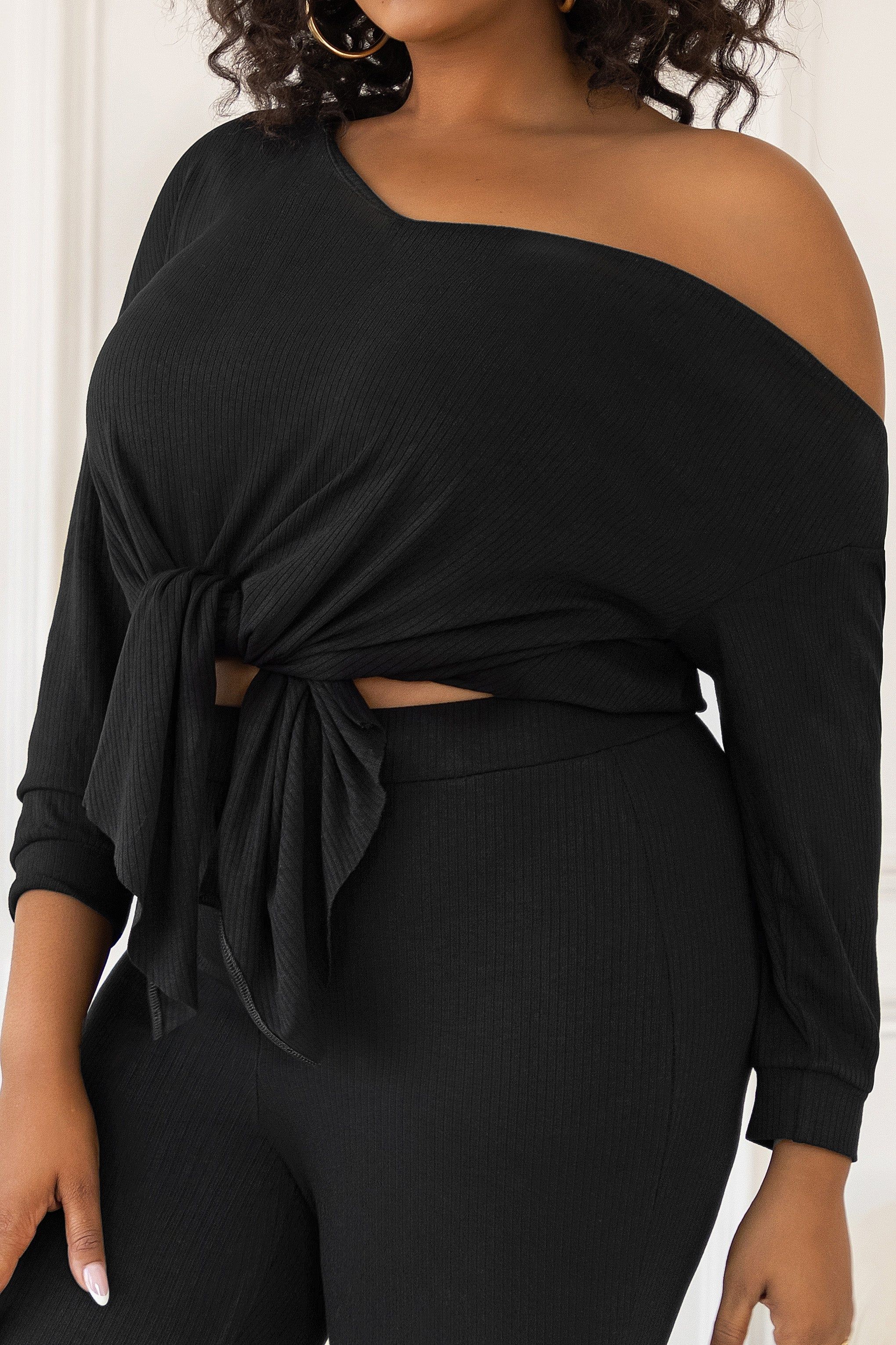 Rebel | Plus Black Off The Shoulder Ribbed Top sold by Club L London product image thumbnail 4