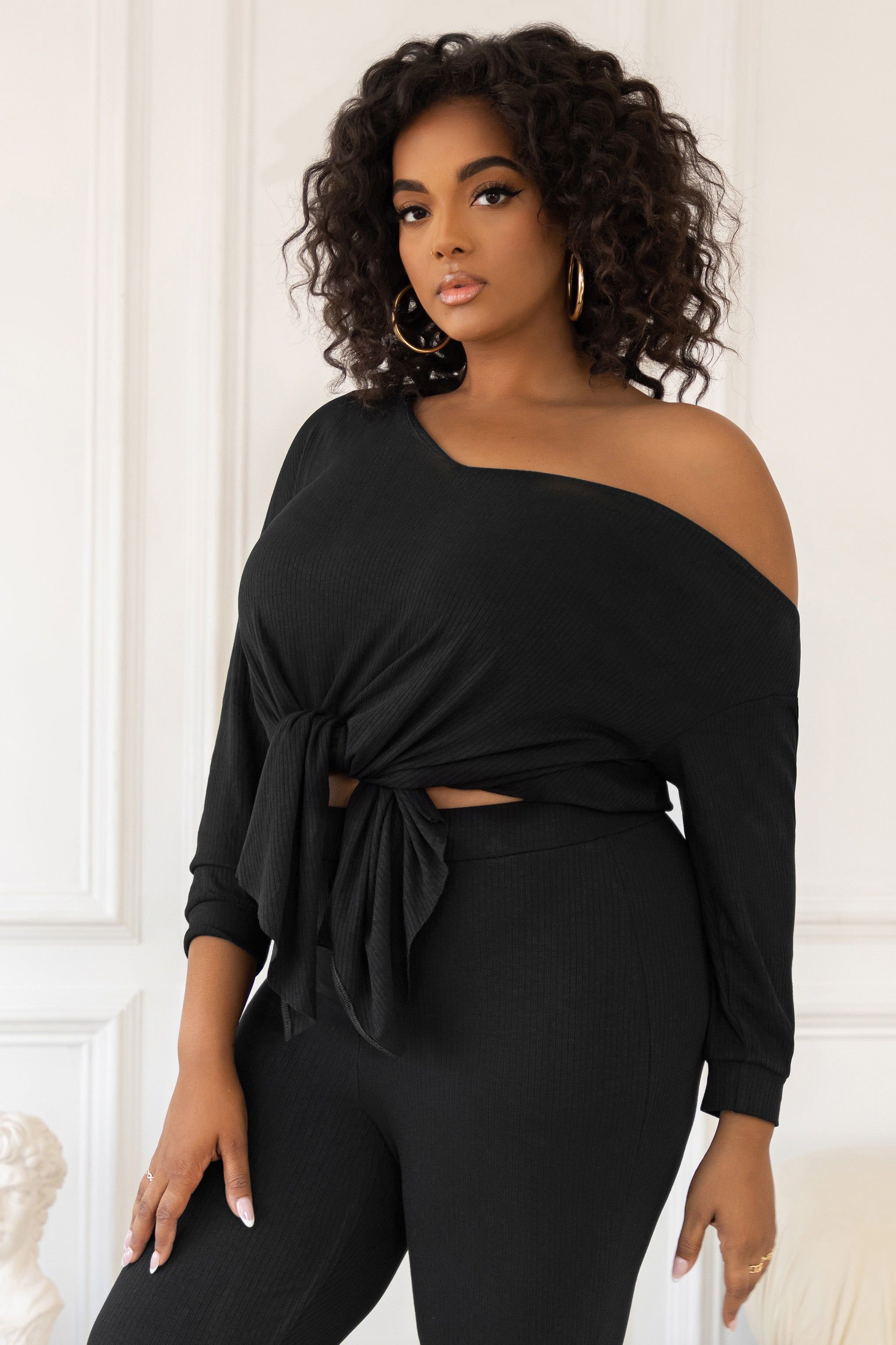 Rebel | Plus Black Off The Shoulder Ribbed Top sold by Club L London product image thumbnail 2