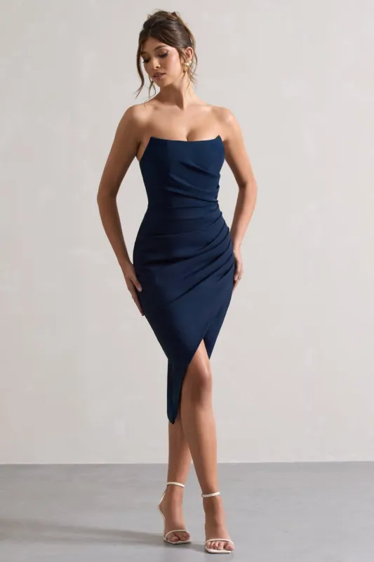 Soulmate | Navy Bandeau Midi dress sold by Club L London