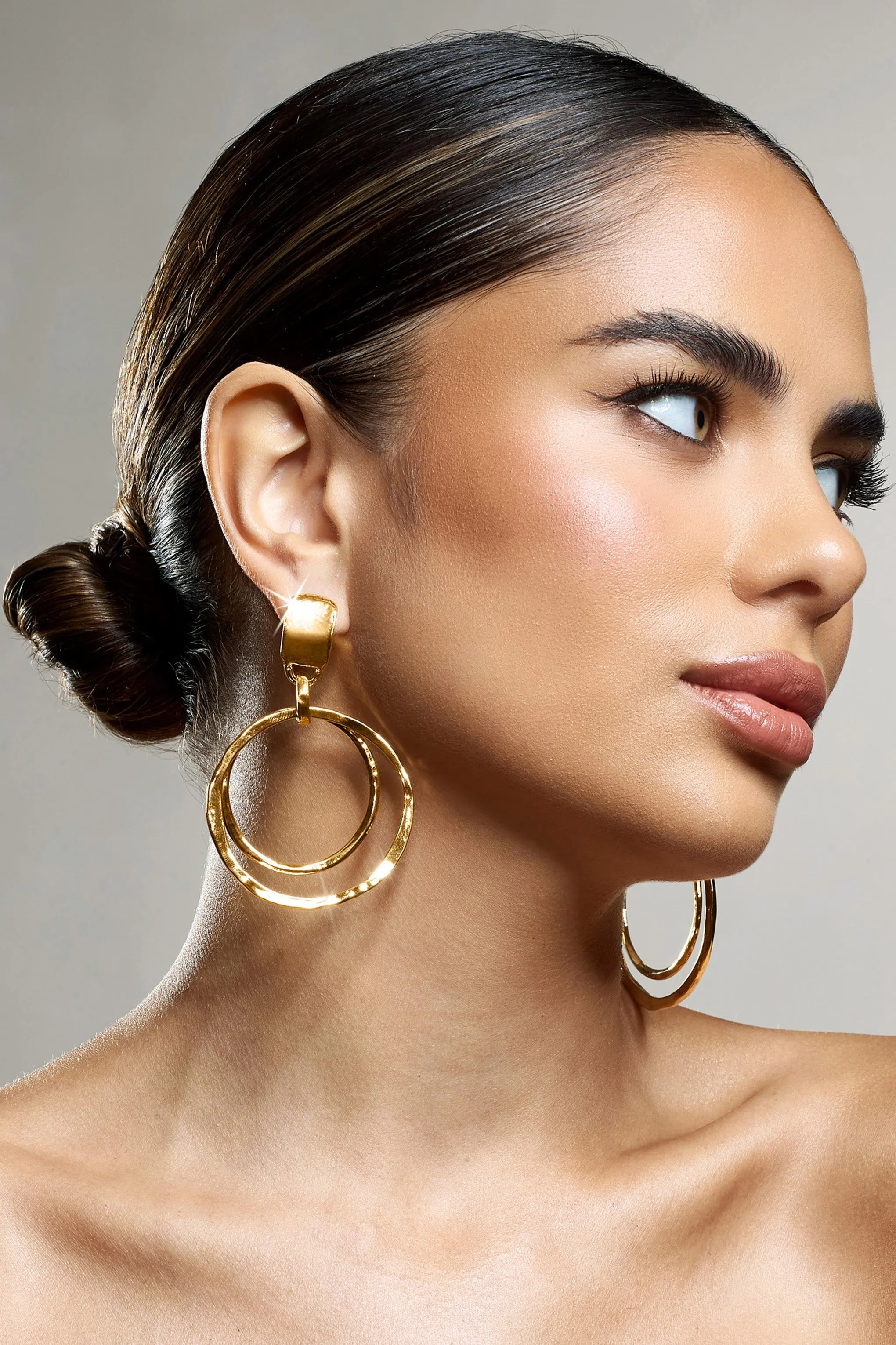 Hana | Gold Layered Circular Drop Earrings sold by Club L London