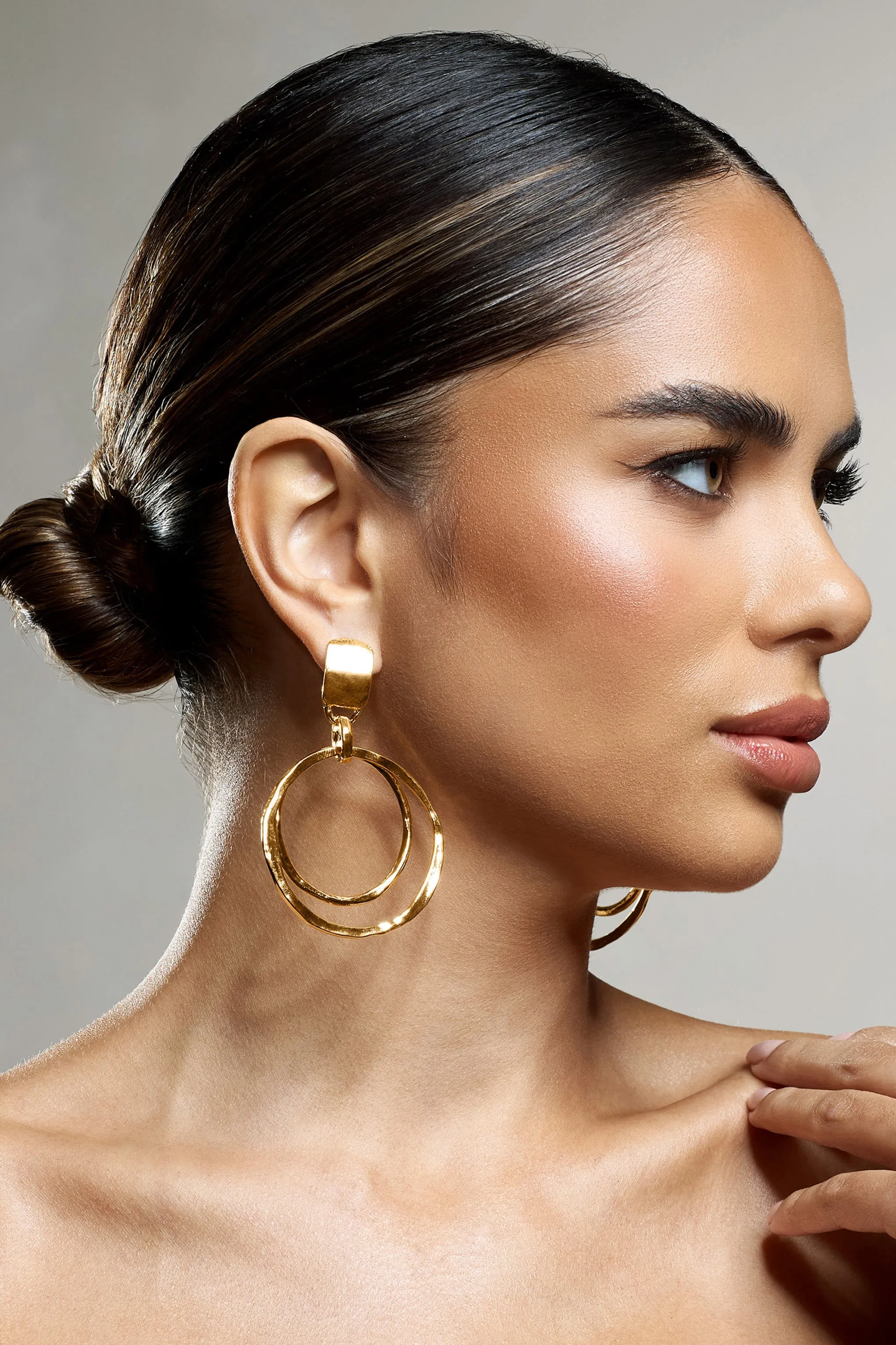 Hana | Gold Layered Circular Drop Earrings sold by Club L London product image thumbnail 3