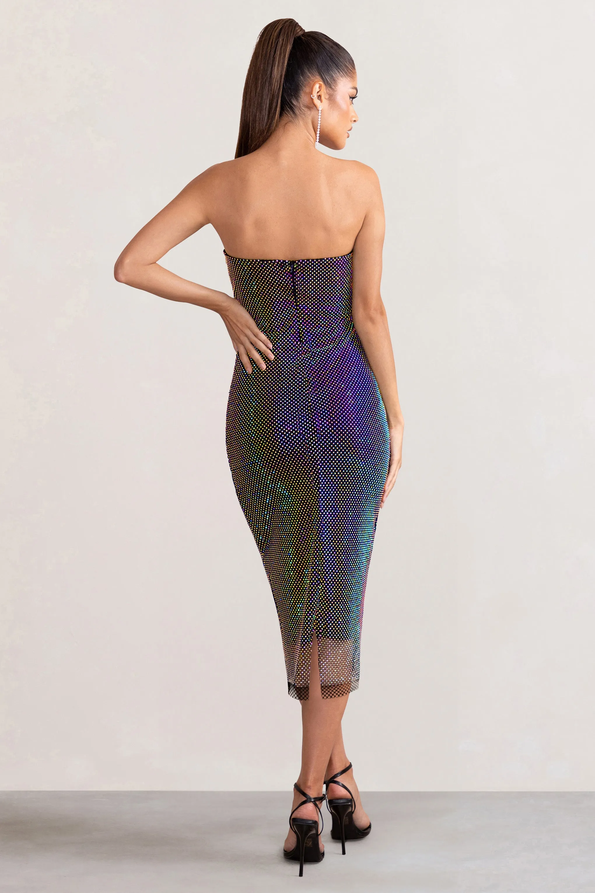 Nia | Black Bandeau Diamante Overlay Bodycon Midi Dress sold by Club L London product image thumbnail 2