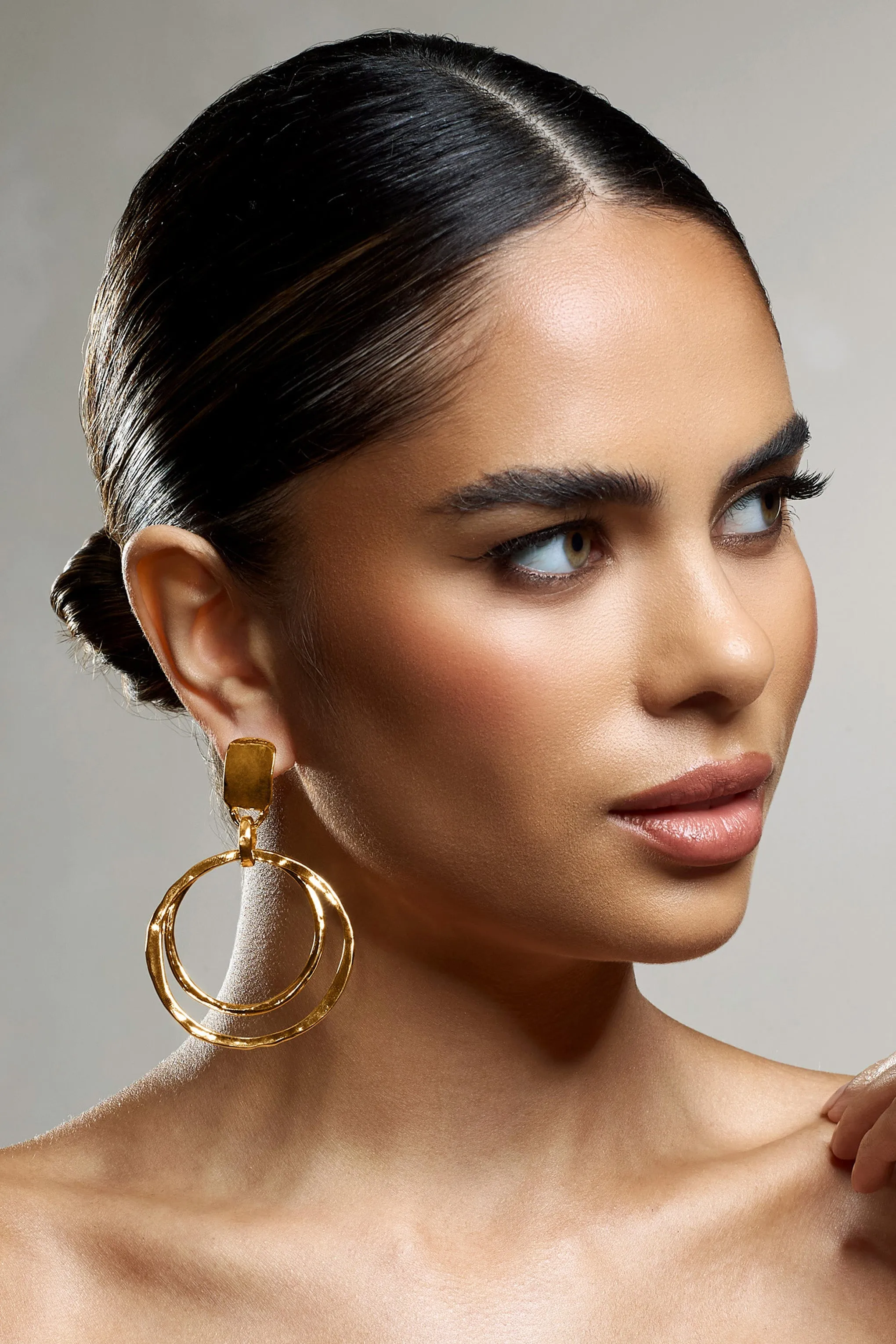 Hana | Gold Layered Circular Drop Earrings sold by Club L London product image thumbnail 2
