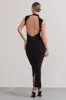 Jaded | Black Bodycon Ruched High-Neck Open-Back Maxi Dress sold by Club L London