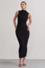 Jaded | Black Bodycon Ruched High-Neck Open-Back Maxi Dress sold by Club L London