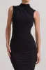Jaded | Black Bodycon Ruched High-Neck Open-Back Maxi Dress sold by Club L London