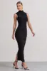 Jaded | Black Bodycon Ruched High-Neck Open-Back Maxi Dress sold by Club L London