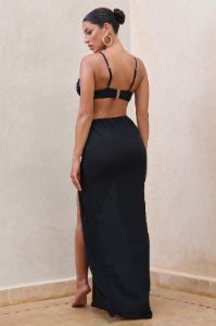Salt Breeze | Black High-Waisted Twisted Chiffon Maxi Skirt sold by Club L London