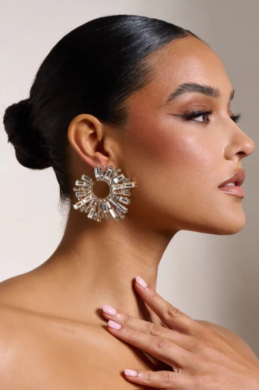 Nala | Silver Diamante Cluster Hoop Earrings sold by Club L London