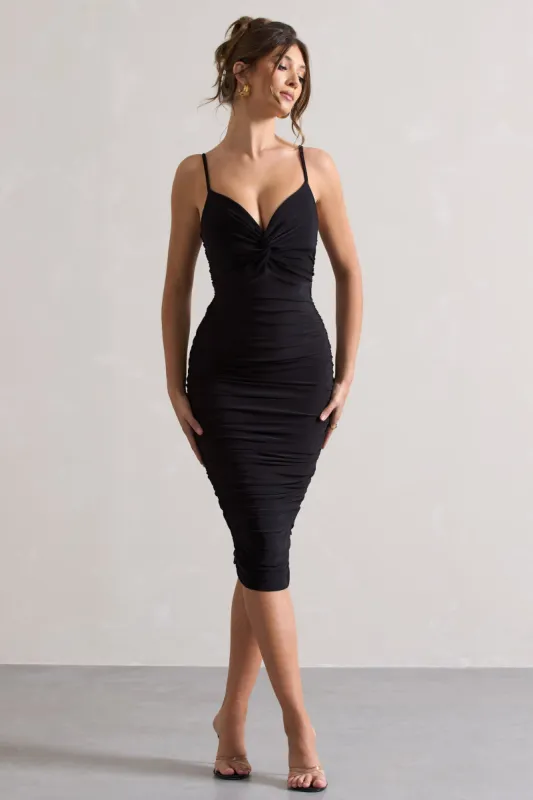 Desired | Black Knot Detail Ruched Midi Dress sold by Club L London
