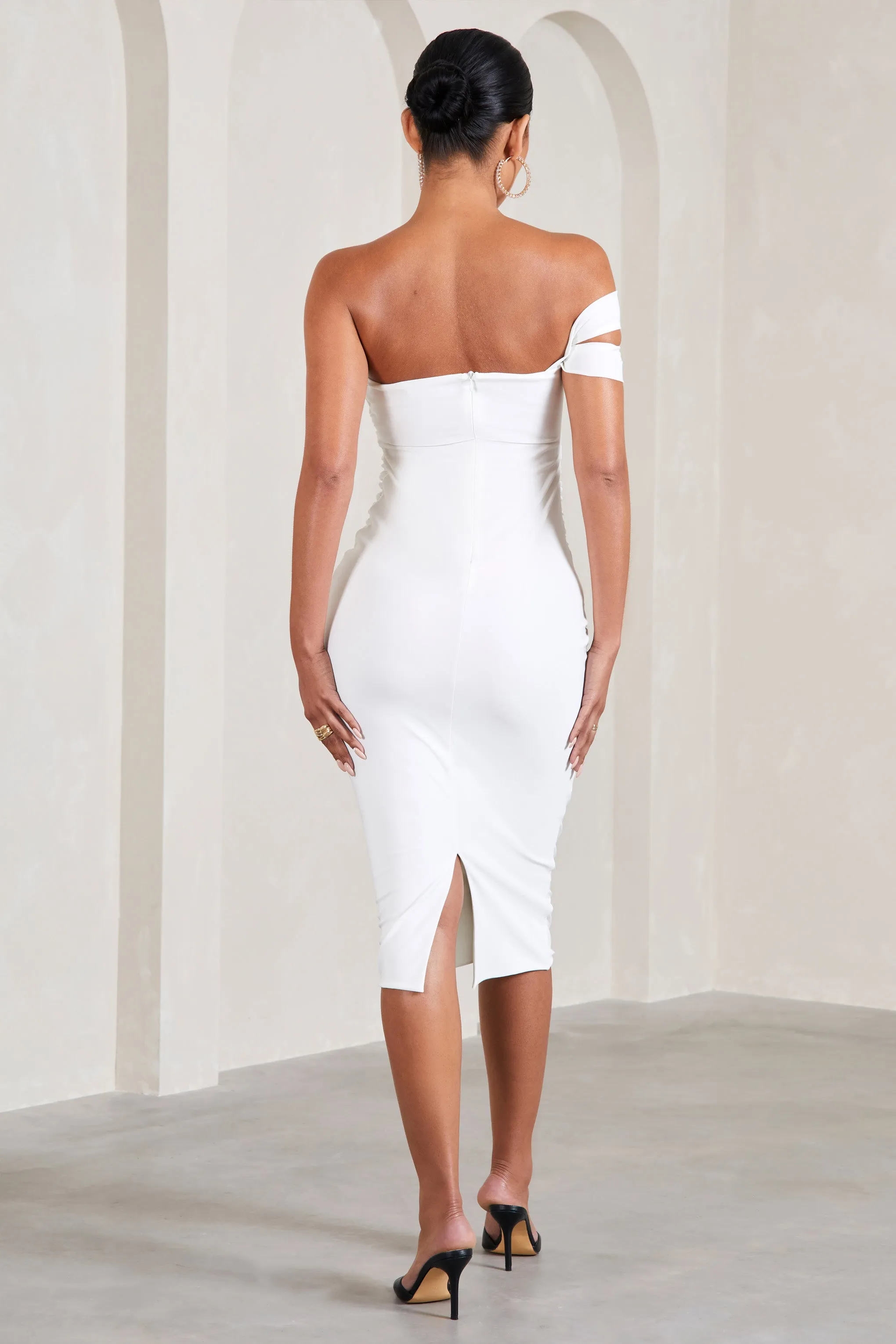Eviana | White Bodycon Sleeveless Twist Maternity Midi Dress sold by Club L London product image thumbnail 2