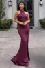 Unstoppable | Burgundy Satin Cross Over Halterneck Maxi Dress sold by Club L London