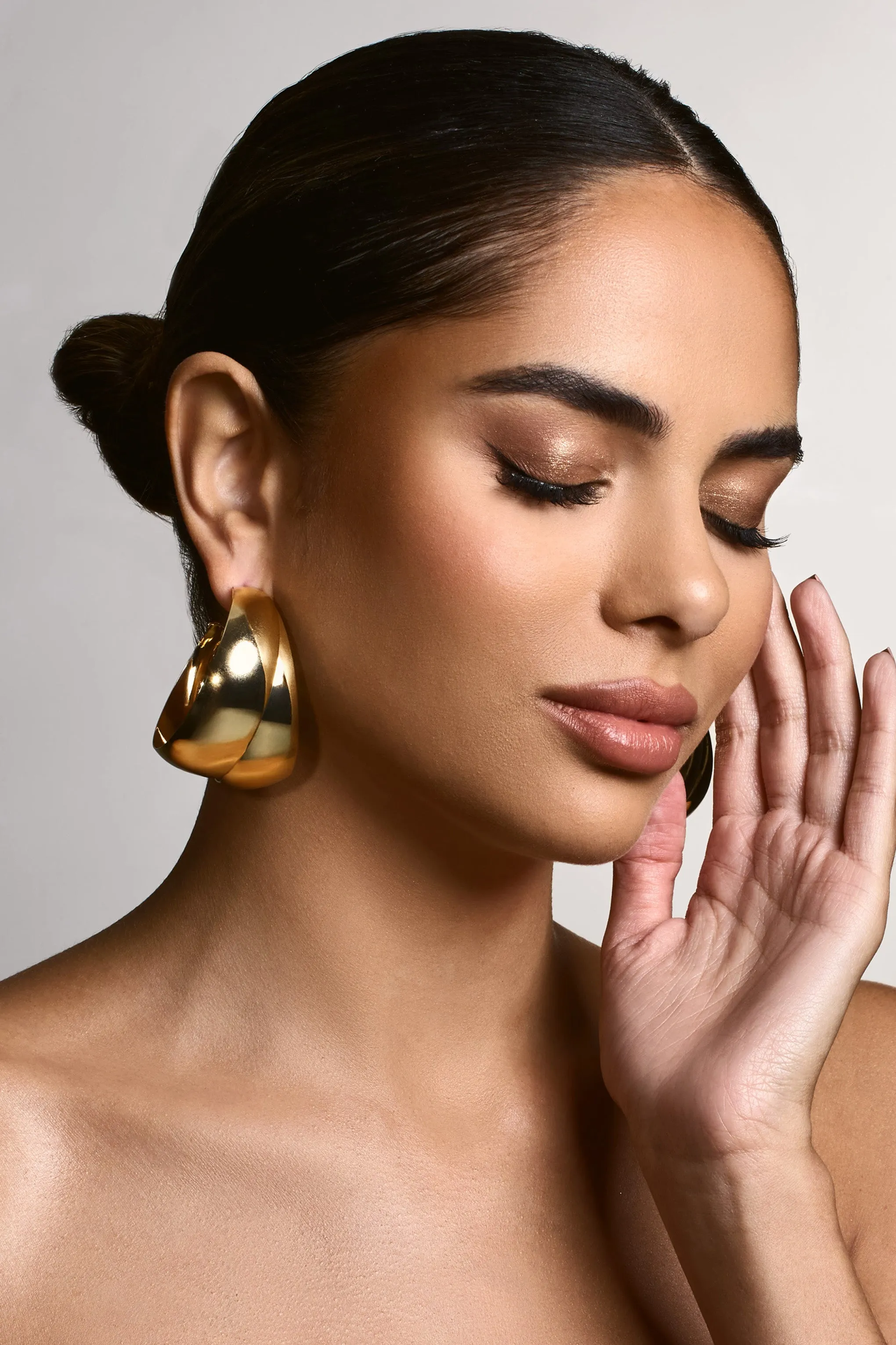 Melania | Gold Chunky Layered Hoop Earrings sold by Club L London product image thumbnail 4