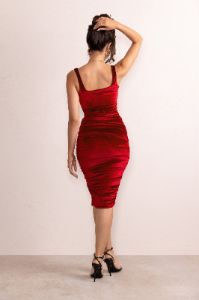 Beauty | Berry Velvet Square Neck Bodycon Midi Dress sold by Club L London