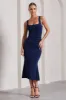 Evora | Navy Ruched Square-Neck  Midi Dress sold by Club L London