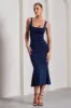 Evora | Navy Ruched Square-Neck  Midi Dress sold by Club L London