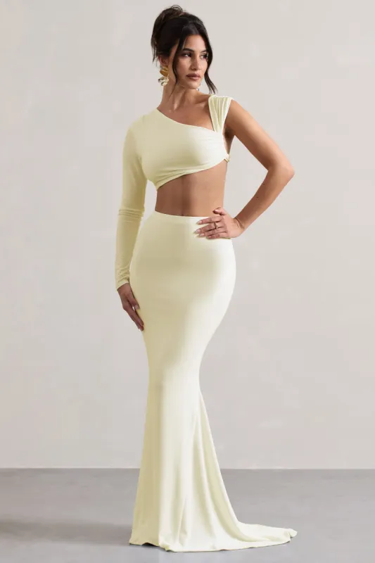 Neomie | Cream Fishtail Maxi Skirt sold by Club L London