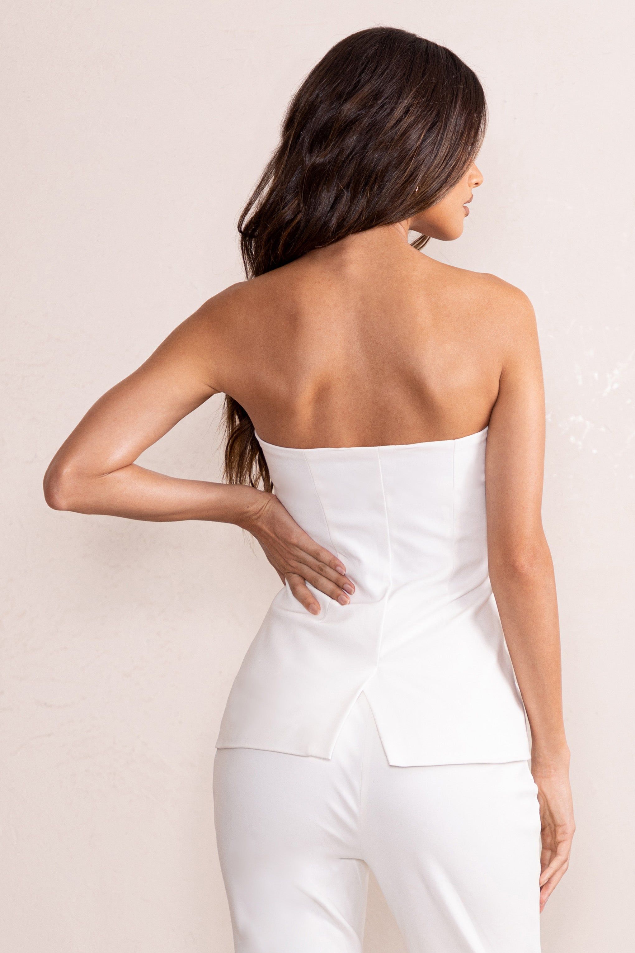 Elliana | White Strapless Button Front Tailored Top sold by Club L London product image thumbnail 2