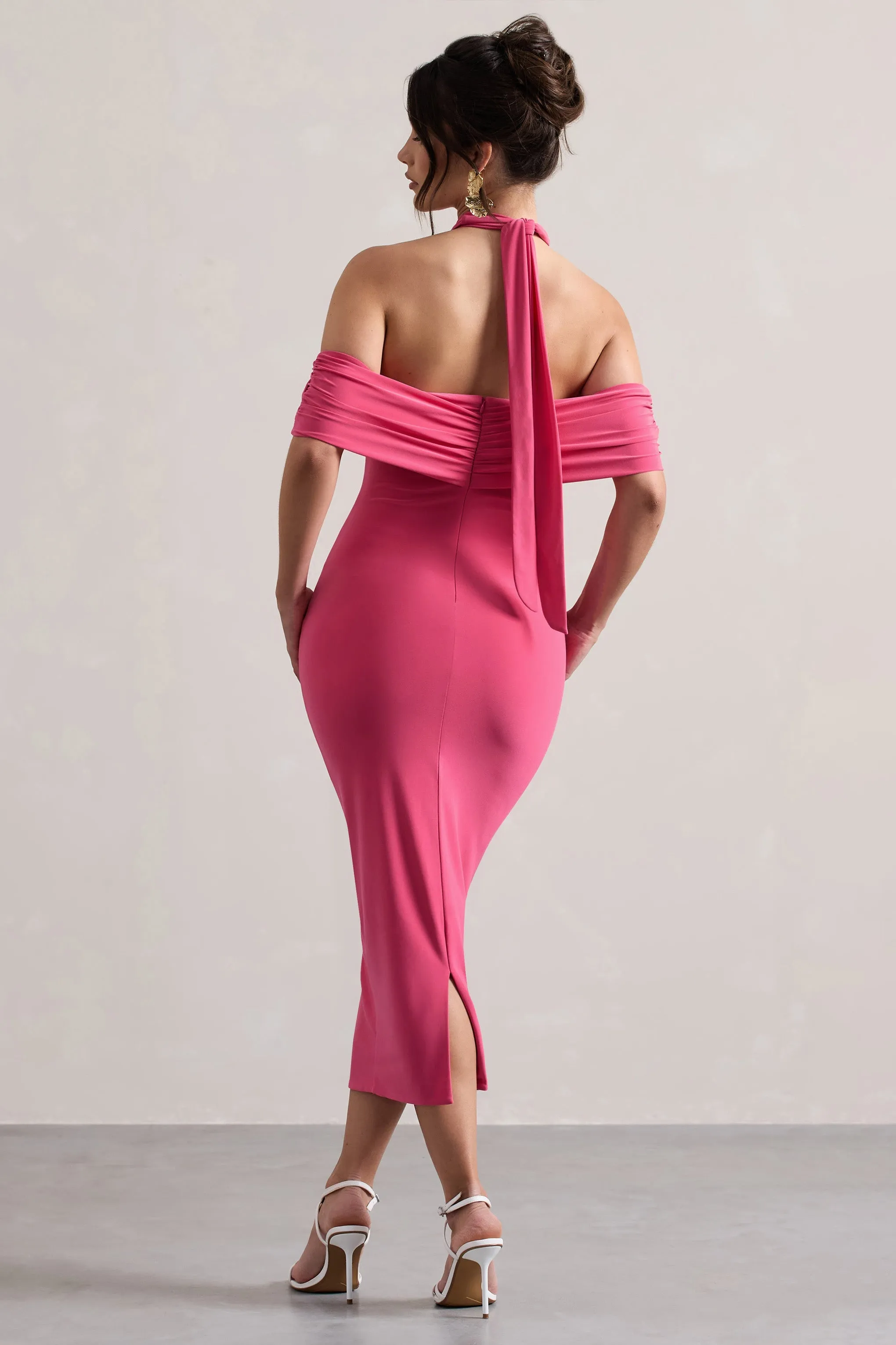 Connect | Pink Bodycon Halter-Neck Midi Dress With Cut-Out sold by Club L London product image thumbnail 2