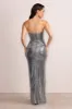 Eloriana | Gunmetal Sequin Bandeau Wrap Skirt Maxi Dress With Side Split sold by Club L London