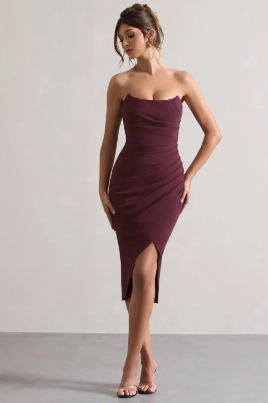 Soulmate | Plum Bandeau Midi dress sold by Club L London