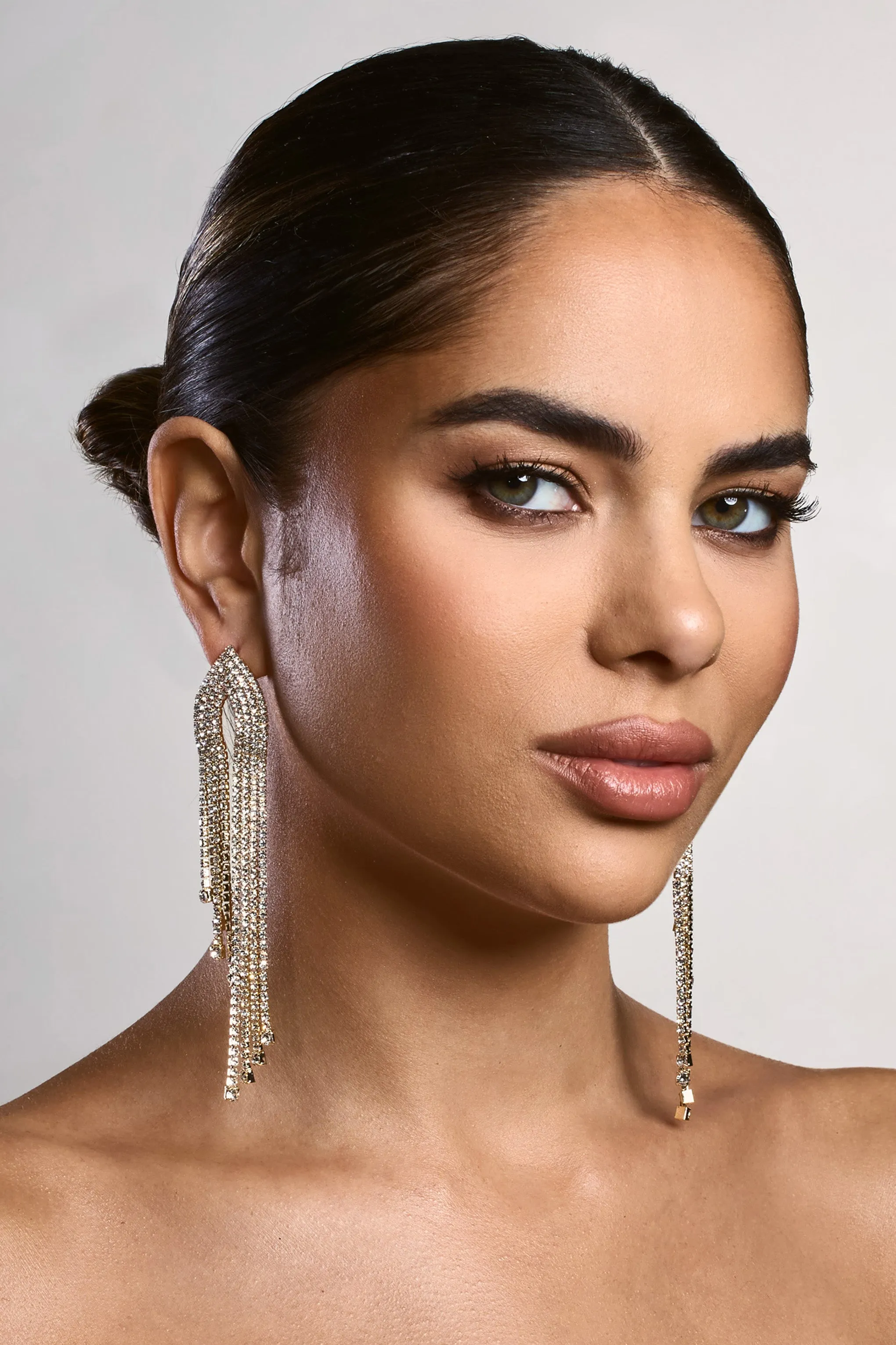 Fabrizia | Gold Diamante Tassel Earrings sold by Club L London product image thumbnail 2